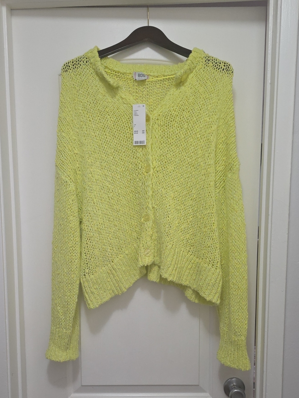H&M ....BDG Bright Neon Yellow Open-Weave Button Cardigan